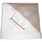 Sortie de bain + gant blanc / taupe