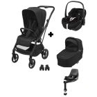 Poussette trio Leona² + Siège auto Pebble 360 Pro² + nacelle Sense Twillic Black + Base Family fix 360 Pro