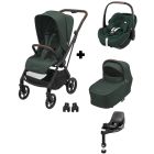 Poussette trio Leona² + Siège auto Pebble 360 Pro² + nacelle Sense Twillic Green + Base Family fix 360 Pro