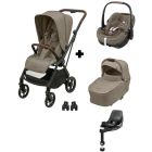 Poussette trio Leona² + Siège auto Pebble 360 Pro² + nacelle Sense Twillic Truffle + Base Family fix 360 Pro