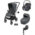 Poussette trio Leona² + Siège auto Pebble 360 Pro² + nacelle Sense Twillic Graphite + Base Family fix 360 Pro