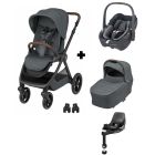 Poussette trio Oxford + siège auto Pebble 360 +nacelle Sense Twillic Graphite + base FamilyFix 360