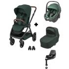 Poussette trio Oxford + siège auto Pebble 360 + nacelle Sense Twillic Green + base FamilyFix 360