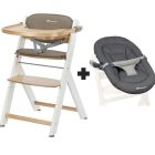 Chaise haute évolutive 2-en-1 Timba ² Light Wood avec coussin beige + transat Tinted Graphite