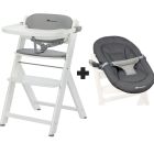 Chaise haute évolutive 2-en-1 Timba ² blanc avec coussin gris + transat Tinted Graphite