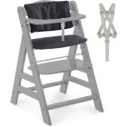 Pack Chaise haute évolutive Alpha+ Grise + Coussin Deluxe Noir