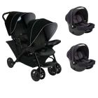 Poussette duo Stadium double Black grey + 2 sièges auto SnugEssentials Midnight