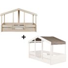 Pack lit cabane évolutif 90x200 cm avec toit Chocolat cottage