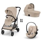 Poussette trio Melio Carbon 6 Almond Beige avec siège auto Cloud G3 i-Size et nacelle