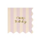 Lot de 16 grandes serviettes Happy Birthday à rayures