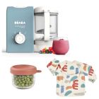 Robot Babycook Express Bleu baltique + Bavoir à manches évolutif et 2 en 1 Playful + Portion Verre Terracotta 150ml