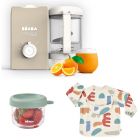 Robot Babycook Express Terre d'argile + Bavoir à manches évolutif et 2 en 1 Playful + Portion Verre Vert Sauge 150ml