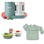 Robot Babycook Neo Eucalyptus + Bavoir à manches évolutif Sage green + Coffret repas verre Eucalyptus