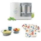 Robot Babycook Neo Grey et white + Bavoir à manches évolutif et 2 en 1 Playful + Coffret repas verre Jungle