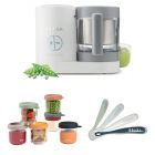 Robot Babycook Neo Grey et white + Coffret 6 portions verre 250ml Sunrise color mix + Lot de 4 cuillères 1er âge silicone Storm