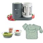 Robot Babycook Neo Gris mineral + Bavoir à manches évolutif et 2 en 1 Sage green + Coffret repas verre Eucalyptus
