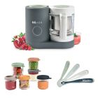 Robot Babycook Neo Gris mineral + Coffret 6 portions verre 250ml Sunrise color mix + Lot de 4 cuillères 1er âge silicone Storm