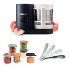 Robot Babycook Neo Night Blue + Coffret 6 portions verre 250ml Sunrise color mix + Lot de 4 cuillères 1er âge silicone Storm