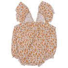 Barboteuse à bretelles en gaze de coton liberty orange - 3 mois
