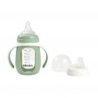 Biberon d'apprentissage en verre 2 en 1 - 210 ml - vert sauge