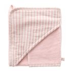 Cape de bain bébé avec gant de toilette vieux rose - Soft Stripes