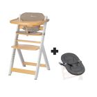Chaise haute évolutive 2-en-1 Timba Wood avec coussin beige + transat Mineral Graphite