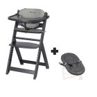 Chaise haute évolutive 2-en-1 Timba Black avec coussin gris + transat Mineral Graphite