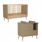 Chambre duo lit bébé 70x140 cm évolutif en lit enfant + commode avec plan à langer Cocoon Latte