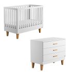 Chambre duo lit 70x140 + commode blanc - Collection Lounge