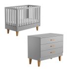 Chambre duo lit 70x140 + commode gris clair et bois - Collection Lounge