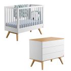 Chambre duo lit 70x140 + commode blanche - Collection Nature