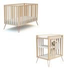 Chambre duo lit bébé only de Jurababy 60x120 hêtre et tarracotta + table a langer