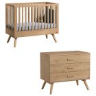 Chambre duo lit 60x120 + commode bois - Collection Nautis