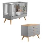 Chambre duo lit 70x140 + commode gris - Collection Nautis