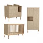 Chambre trio lit bébé 60x120 cm + armoire + commode avec plan à langer Cocoon Natural Oak