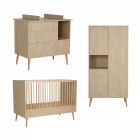 Chambre trio lit bébé 70x140 cm évolutif en lit enfant + armoire + commode avec plan à langer Cocoon Natural Oak