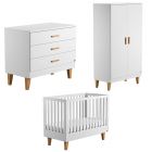 Chambre trio lit 60x120 + commode + armoire blanc - Collection Lounge