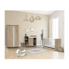 Chambre Trio Lit évolutif bébé combiné 70x140 cm en 140x190 cm + Armoire + Commode NOVA Blanc lin