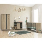 Chambre Trio Lit évolutif bébé combiné 70x140 cm en 140x190 cm + Armoire + Commode NOVA Gris volcan