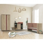 Chambre Trio Lit évolutif bébé combiné 70x140 cm en 140x190 cm + Armoire + Commode NOVA Rose canyon