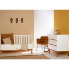 Chambre trio lit bébé 60x120 cm évolutif en canapé + armoire + commode avec plan à langer Indigo White