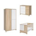 Chambre trio lit bébé évolutif 70x140 cm + commode + armoire Sacha Chêne