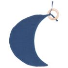 Doudou lune avec anneau dentition gaze et bambou Bleu