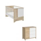 Chambre duo lit bébé évolutif 70x140 cm + commode Sacha Chêne