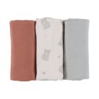 Lot de 3 langes en mousseline 70x70cm Fluffy, Orso & Lily