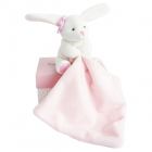 Doudou mouchoir boîte fleur Lapin Rose