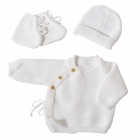 Kit naissance bébé brassière, bonnet et chaussons - Blanc