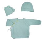 Ensemble naissance bébé brassière, bonnet et chaussons - Vert Sauge