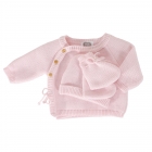 Kit naissance bébé brassière, bonnet et chaussons - Rose
