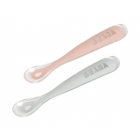 Lot de 2 cuillères 1er âge silicone avec boîte de transport Old pink